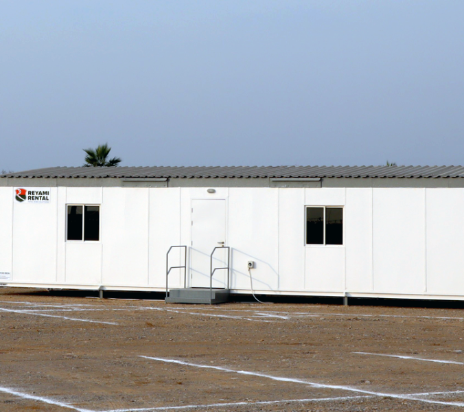 Portable office cabins at a construction site in the UAE