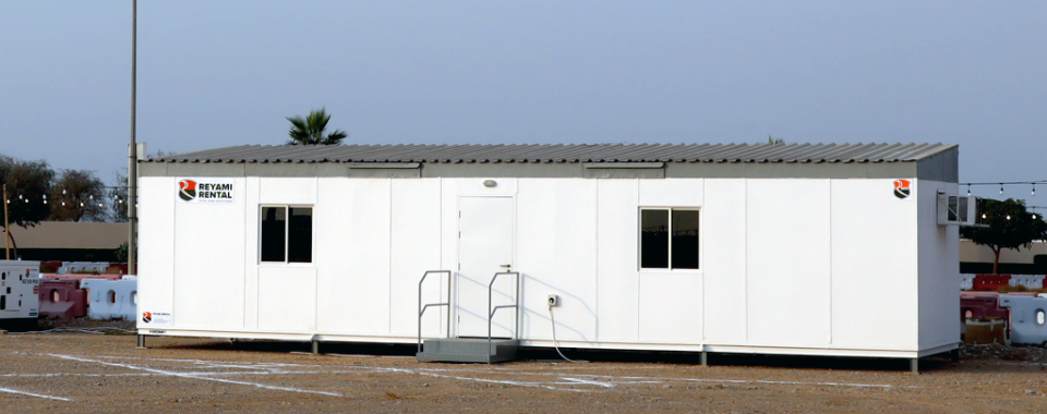 Portable office cabins at a construction site in the UAE